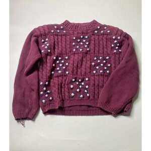 VINTAGE Paris Sport Club Hand Knit Cropped Sweater Womens S Floral Patchwork SEE